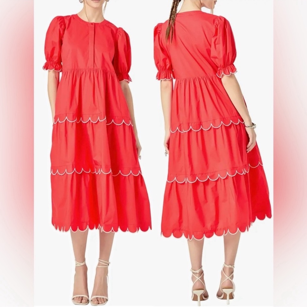 English Factory Contrast Scallop Midi dress